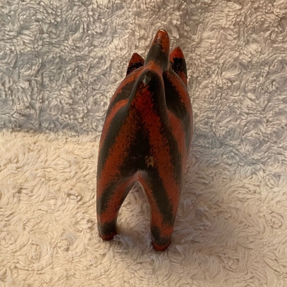 Vintage Wooden Orange & Brown Cat Sculpture Arched Back - Picture 7 of 8